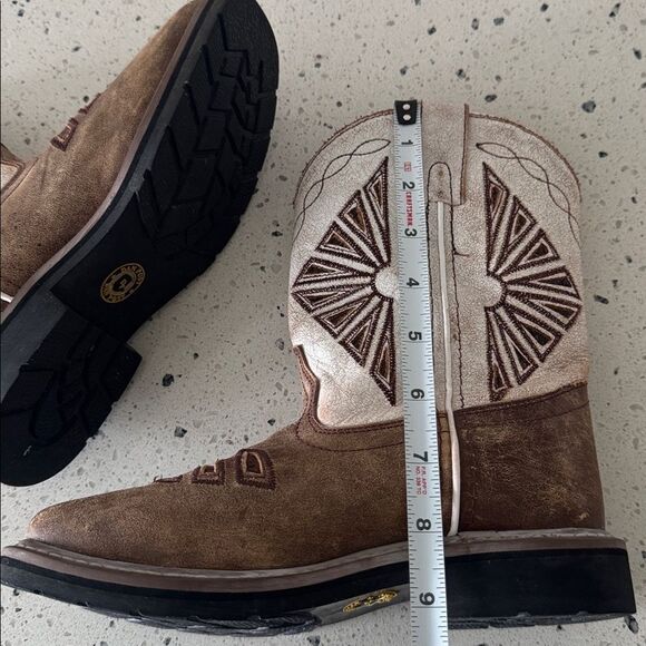 Dan Post Youth Cream and Brown Leather Western Boots Pull On Children’s Size 2 D - Picture 7 of 12